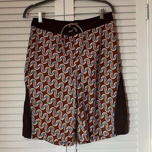 Original Penguin swim trunks board shorts brown pattern geometric men 30